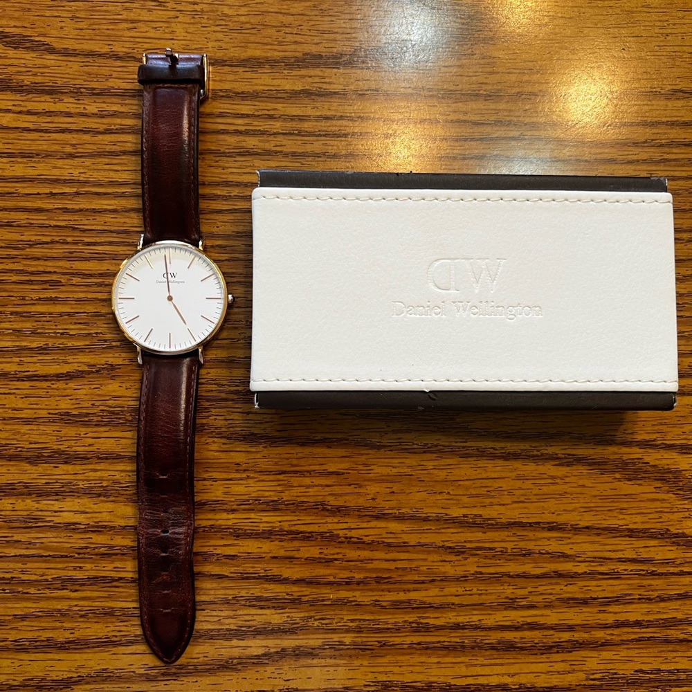 Daniel Wellington Classic White Dial Watch with Dark Brown Strap